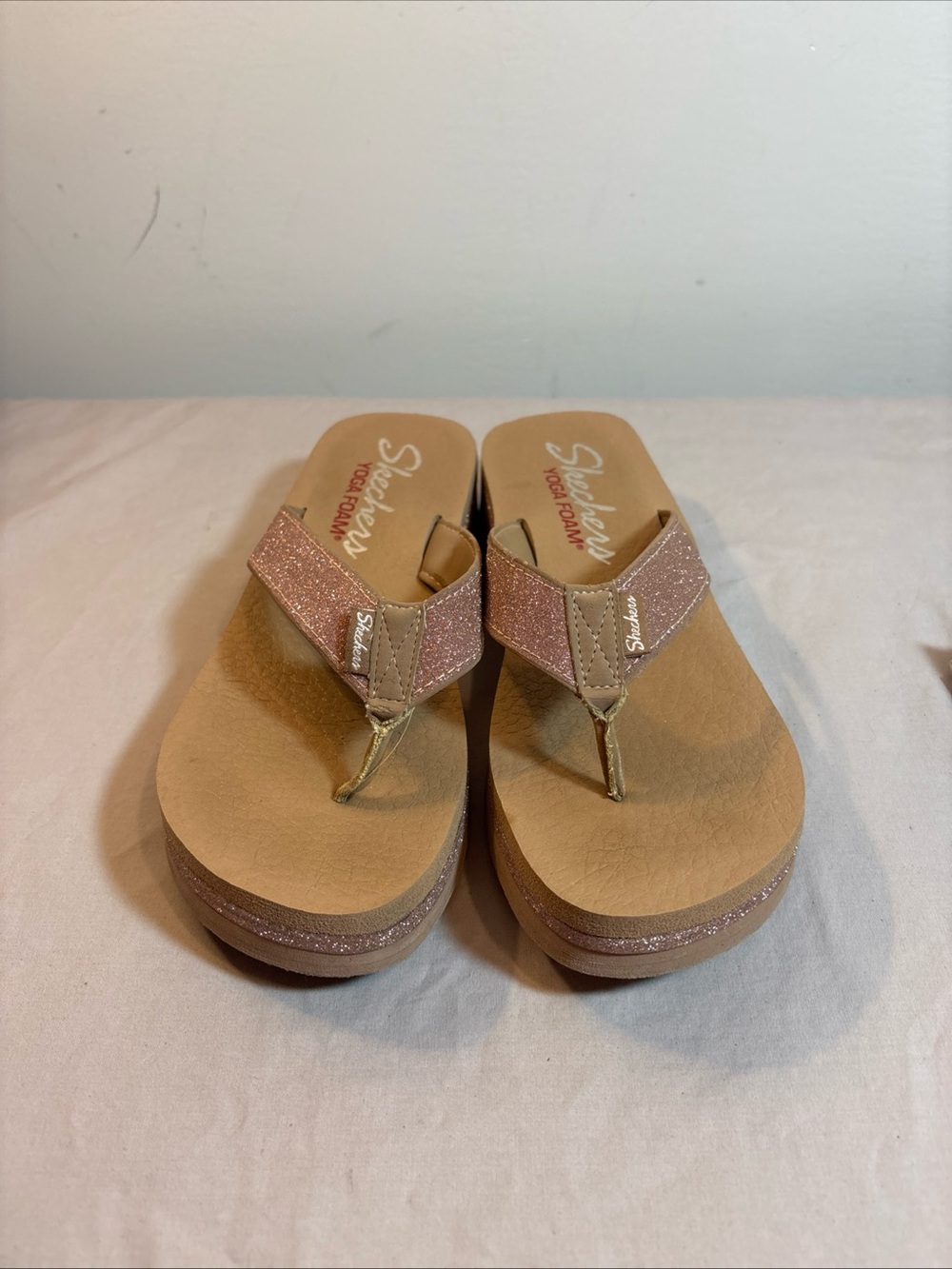 Skechers Rose Gold Glitter Platform Thong Sandals SOLD